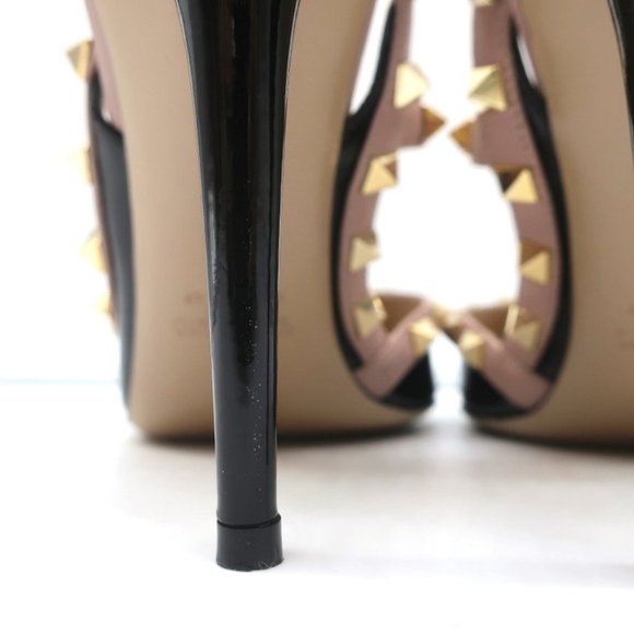 VALENTINO ROCKSTUD CAGED SLINGBACK PUMPS BLACK PATENT & POUDRE LEATHER SIZE 39 - Picture 9 of 12
